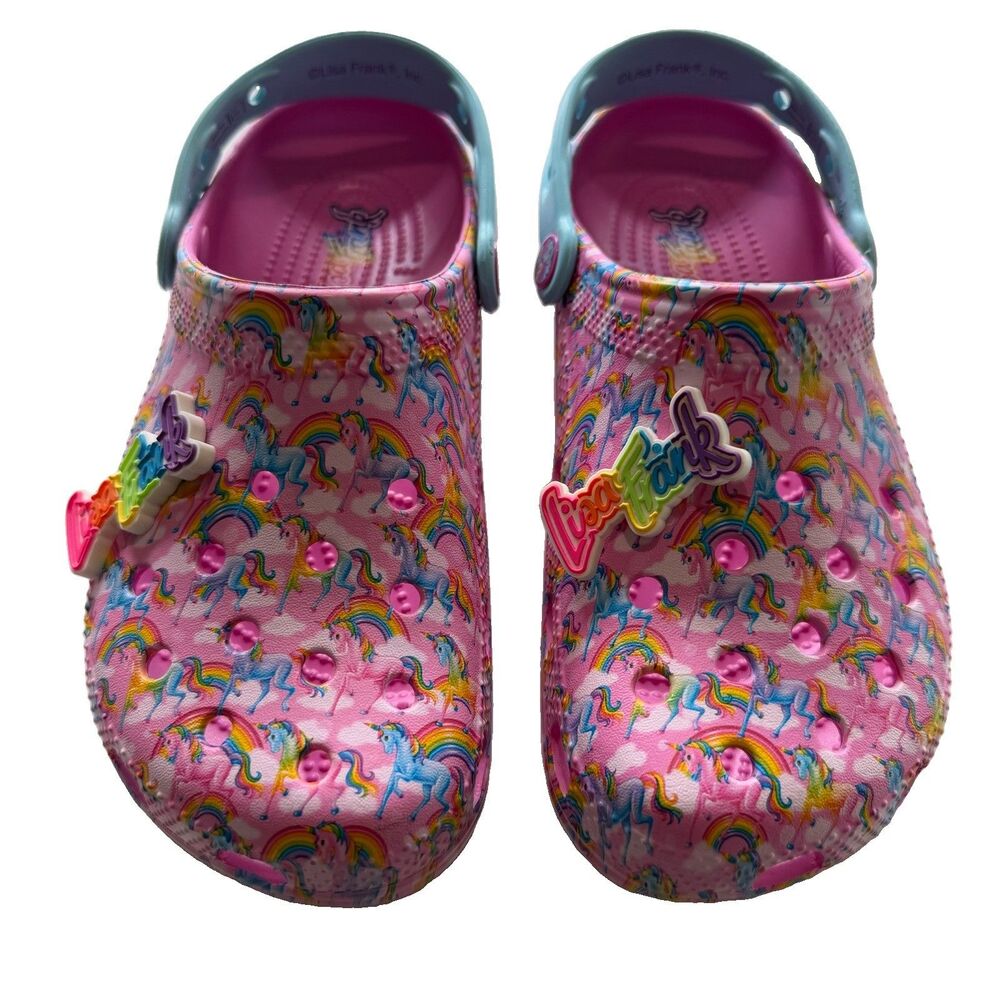 Lisa Frank Unicorn Graphic Clogs Pink Strap Women’s Crocs Style New-Size 8